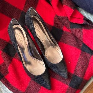 BCBG Black Snakeskin Heels